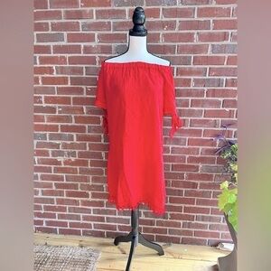 Lungo L’arno Made in Italy Coral 100% Linen Off the Shoulder‎ Dress Size small